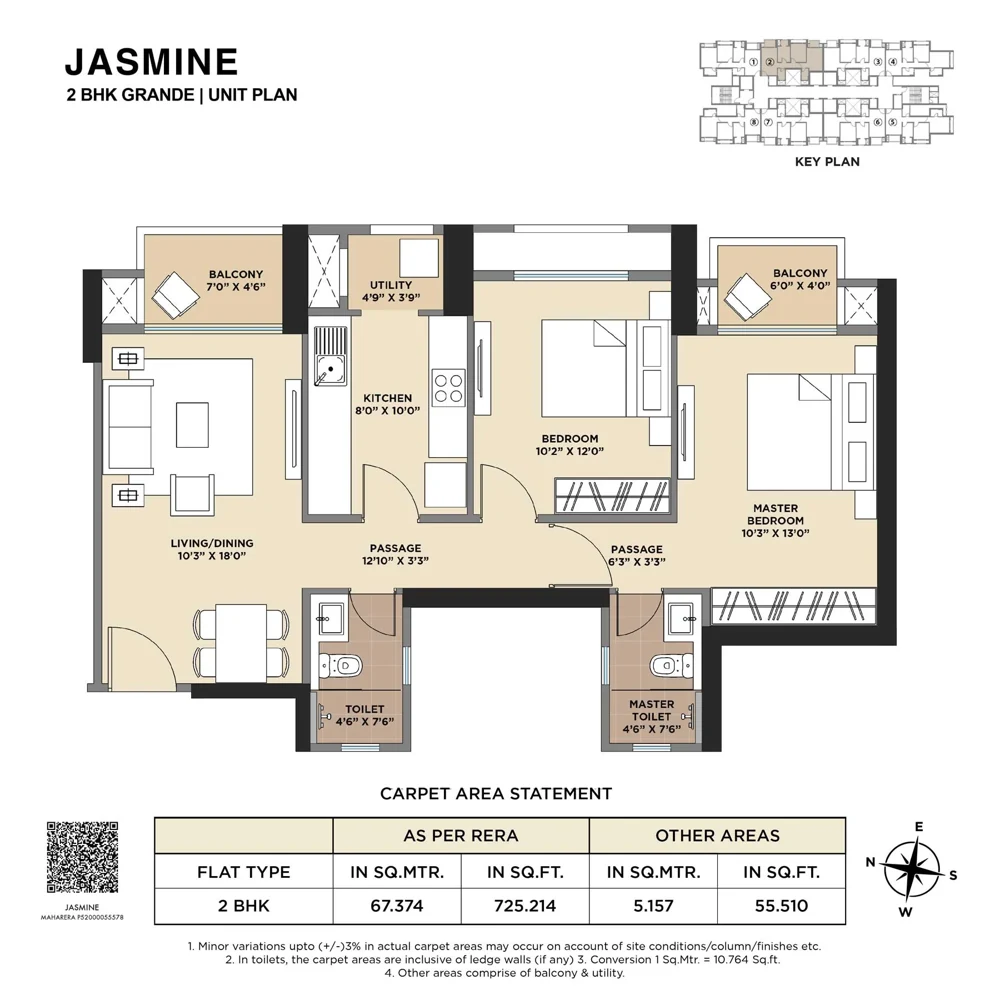 Official 2 BHK Jasmine Grande unit floor plan