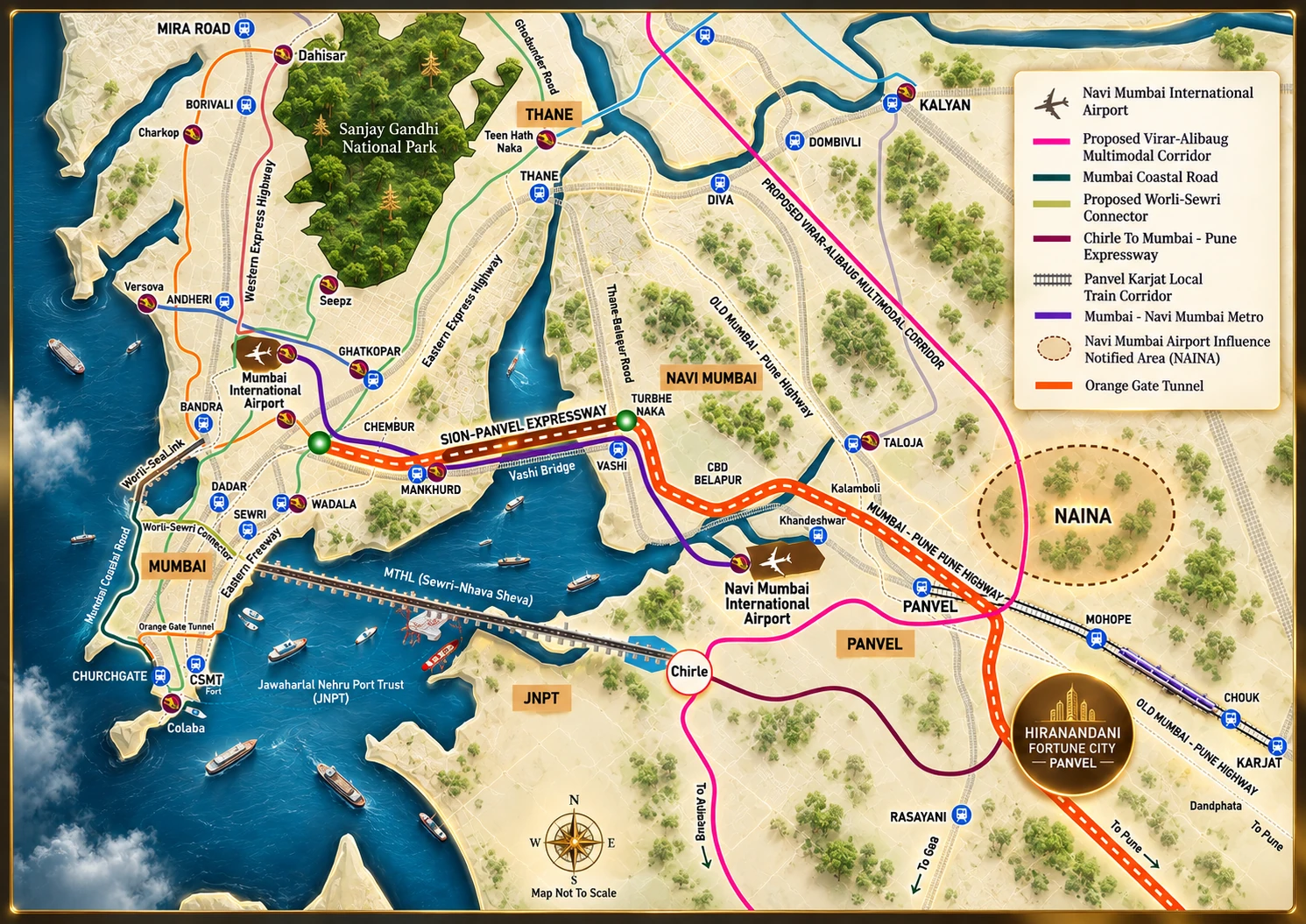 Supplied regional location map showing Hiranandani Fortune City in Panvel and surrounding transport links